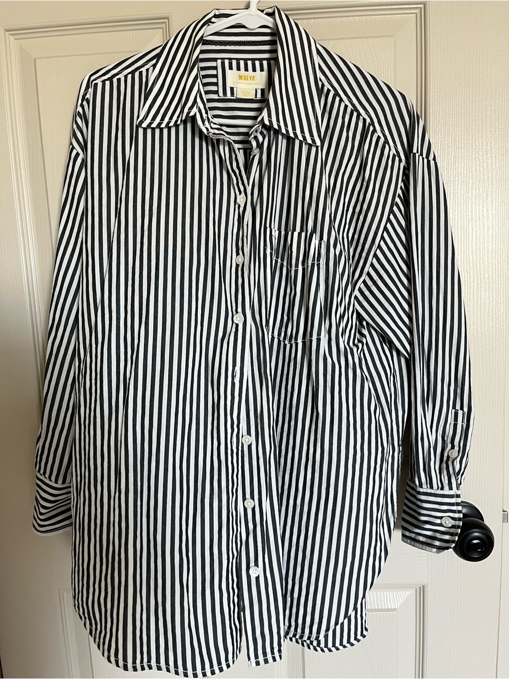Anthropologie Black and White Vertical Stripe Button-Down Shirt